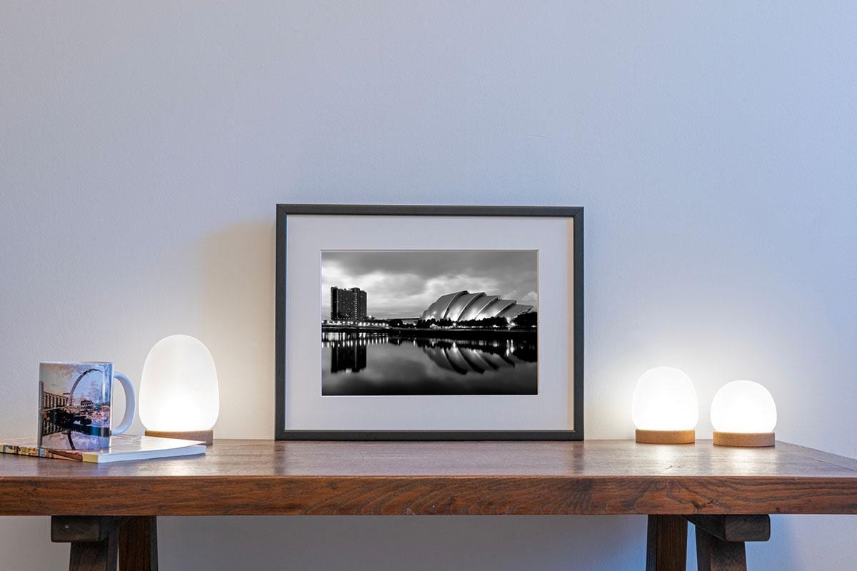 Armadillo Glasgow monochrome cityscape print in small frame