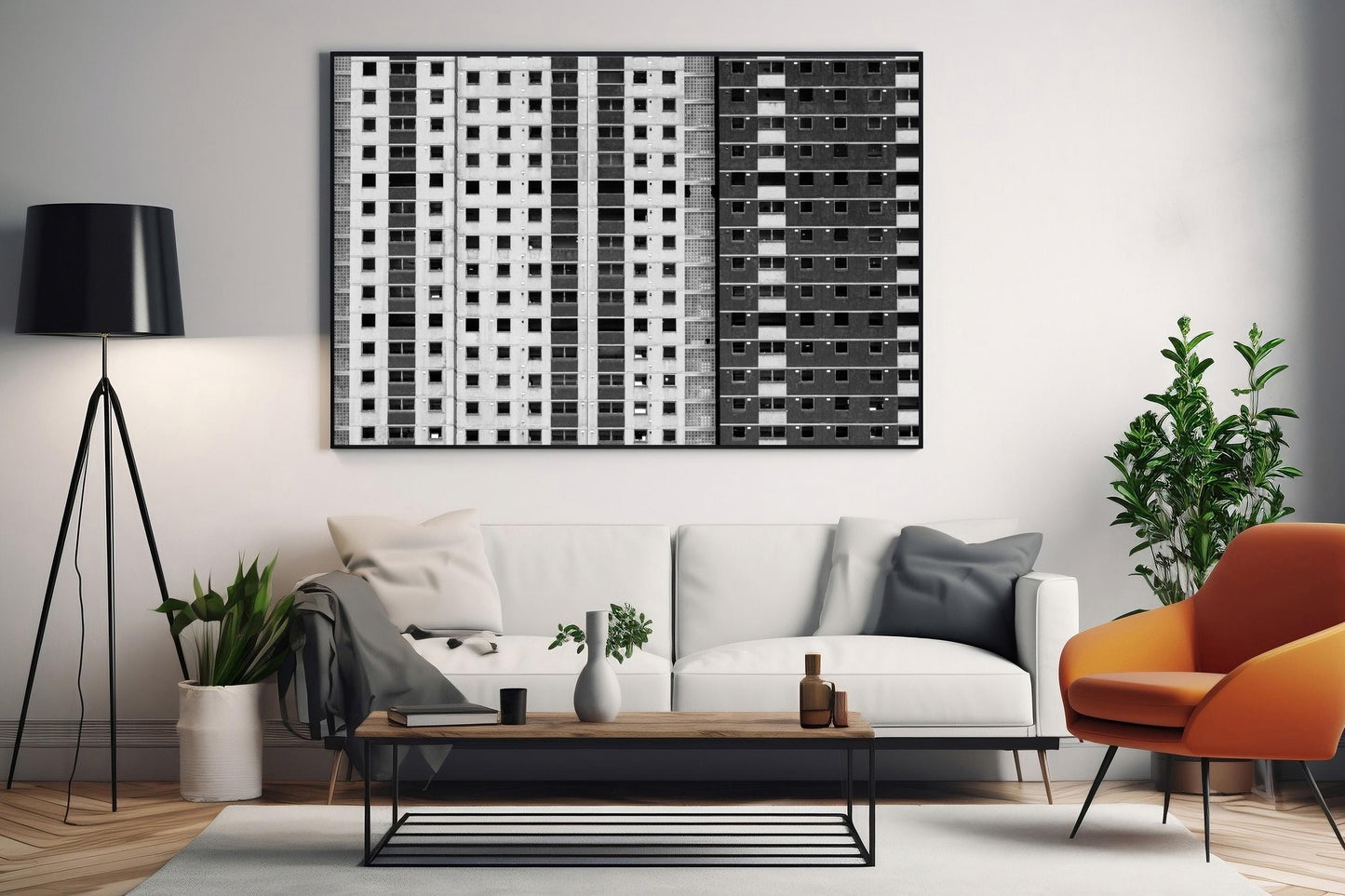 Glasgow Gorbals Norfolk Court Tower block wall art on living room wall