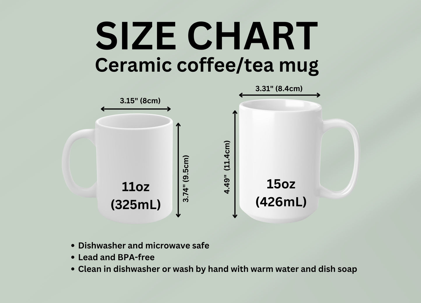 Coffee mug size chart