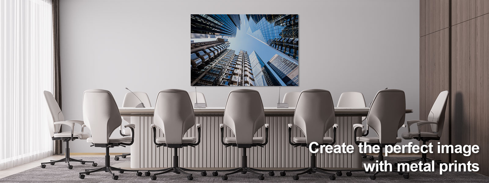 Photo of metal print in corporate office setting